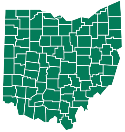 Map of Ohio showing statewide inmate search coverage across all 88 counties